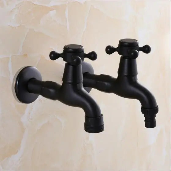 Afralia™ Brass Black Oil Brushed Double Washing Machine Faucet Tap