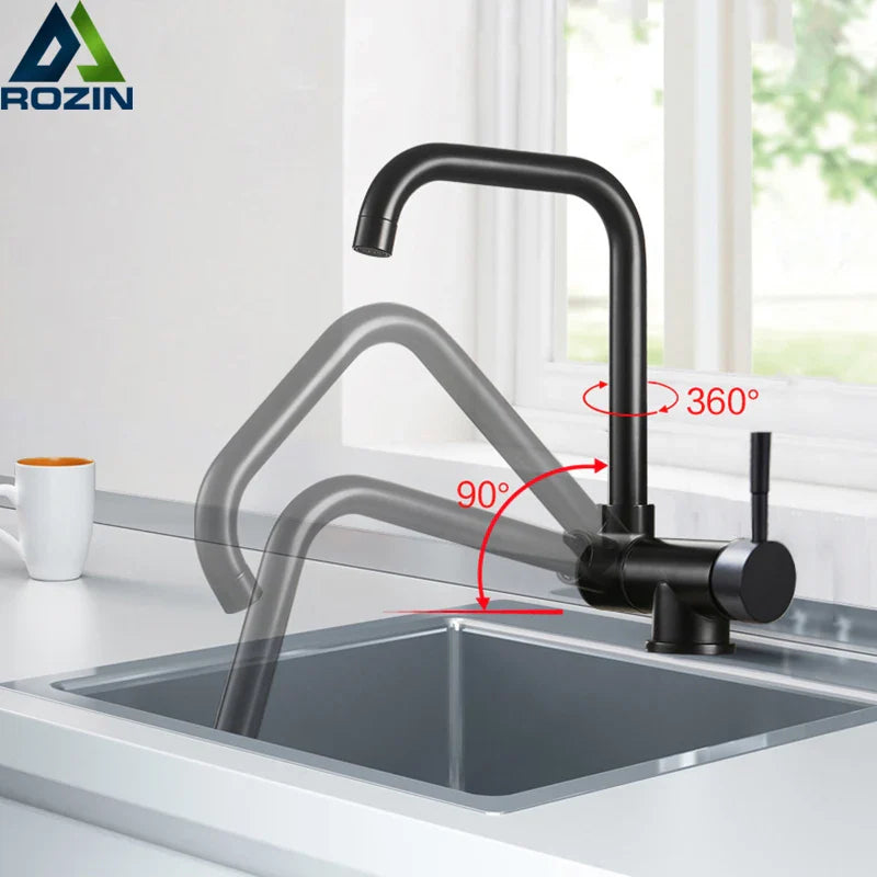 Afralia™ Rotating Kitchen Faucet Black Single Handle Mixer Hot Cold Water Foldable