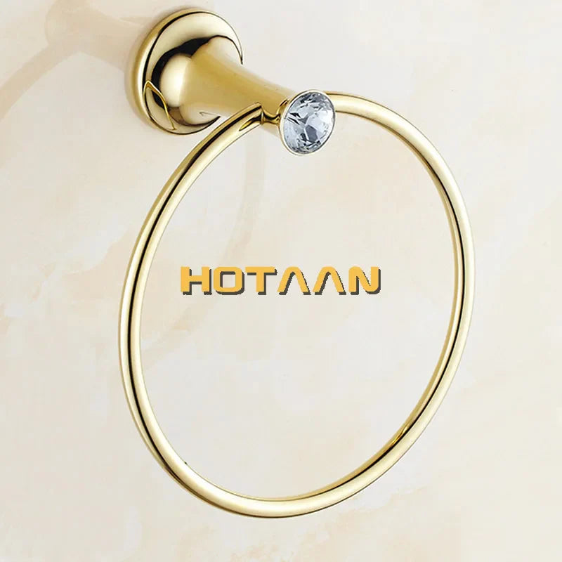 Afralia™ Golden Stainless Steel Crystal Towel Ring Bathroom Accessories