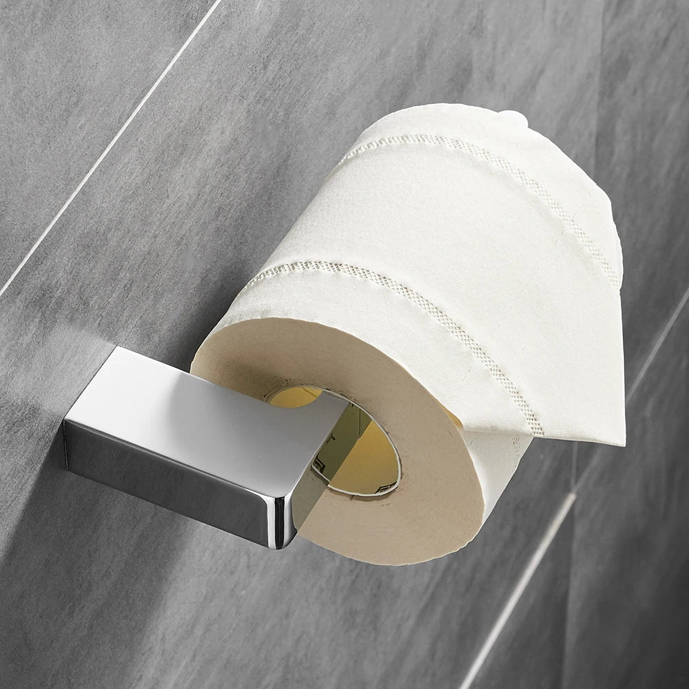 Afralia™ Euro White Bathroom Toilet Paper Holder Solid Chrome Roll Holder FM-5786L