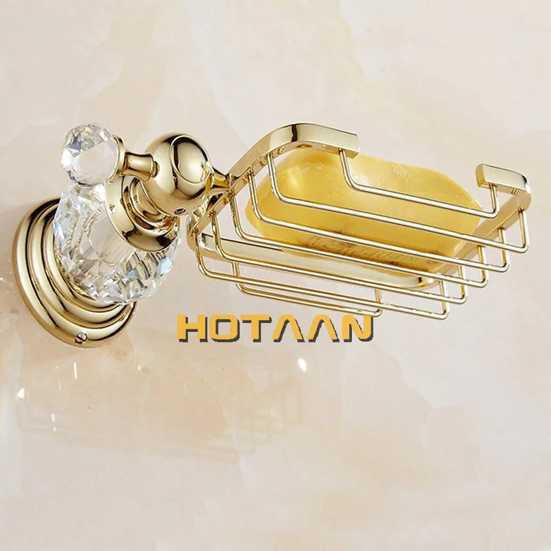 Afralia™ Gold Crystal Brass Ceramics Bathroom Soap Holder Home Decor Enhance Bathroom Storage