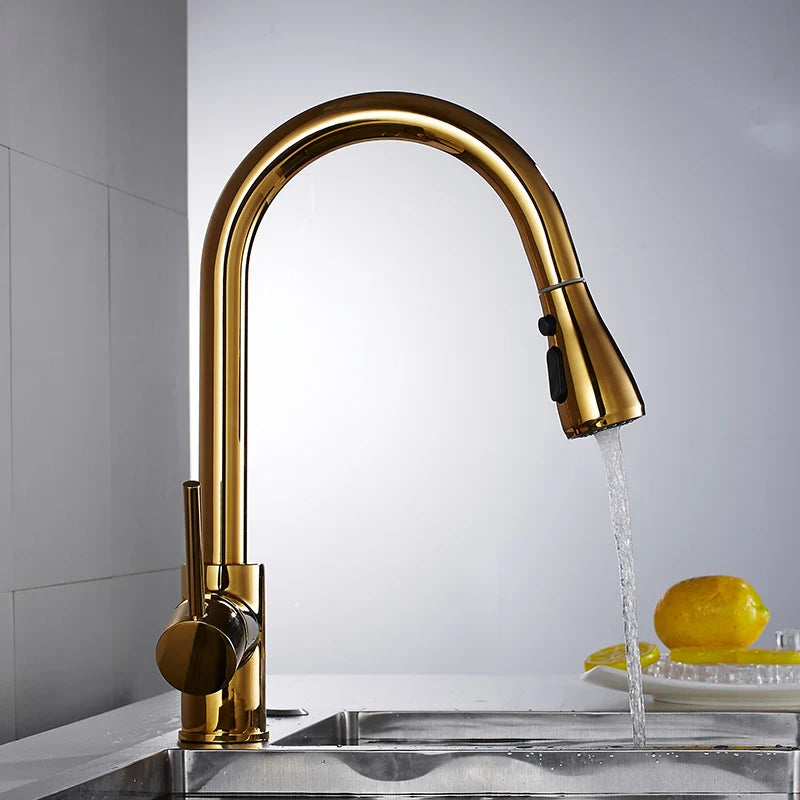 Afralia™ White/Gold/Nickel Kitchen Faucet Mixer Tap - 360° Swivel Sink, Pull Out, Single Handle