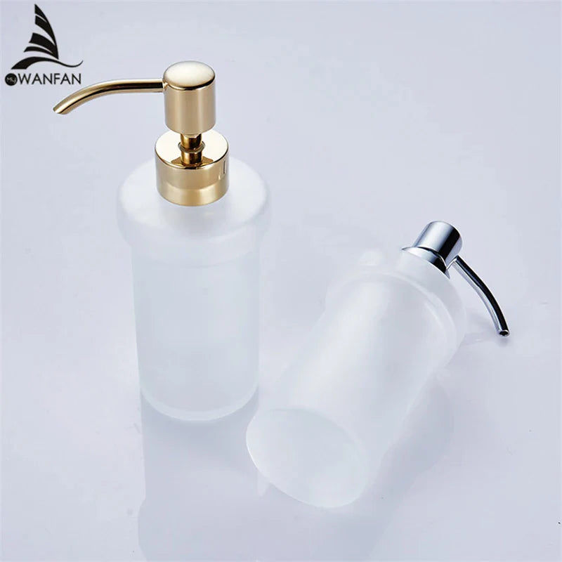 Afralia™ Frosted Glass Liquid Soap Dispenser with Brass Head - 200ml
