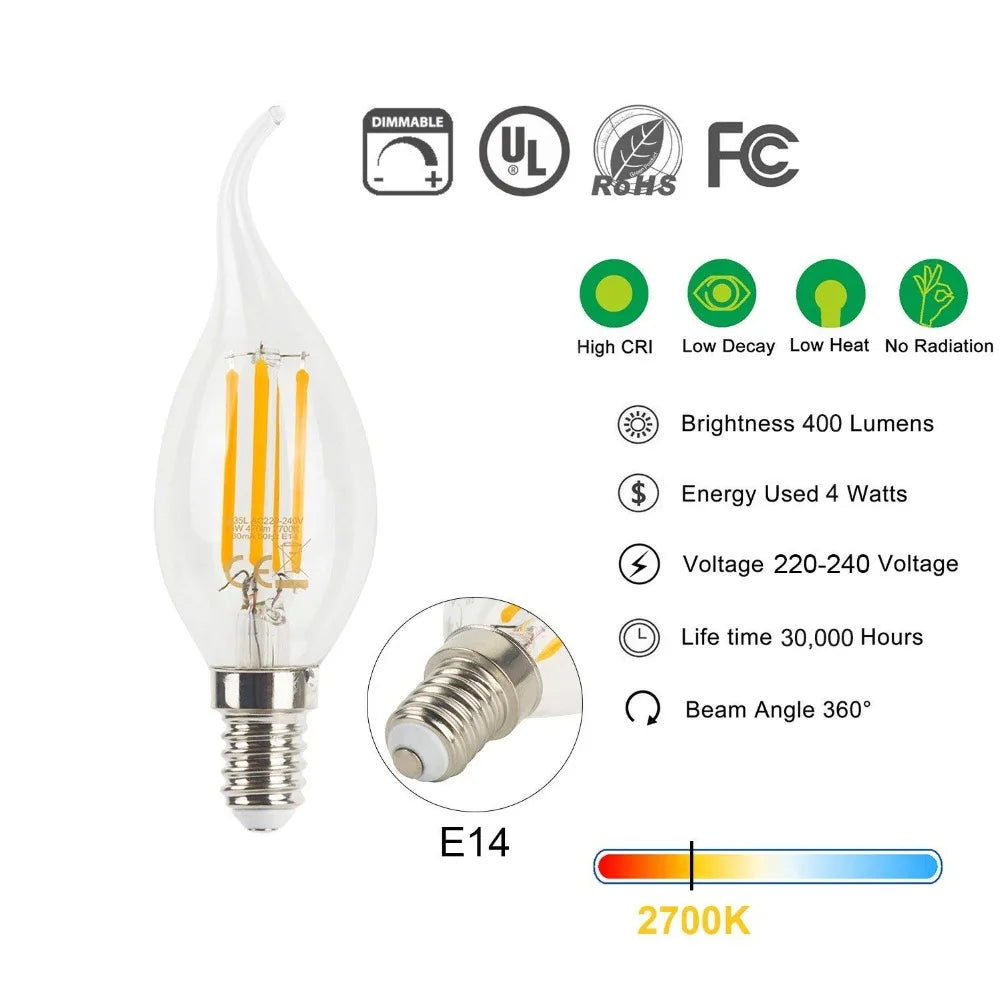Afralia™ C35 4W Dimmable LED Filament Candle Bulbs E14 220V - 35W Equivalent