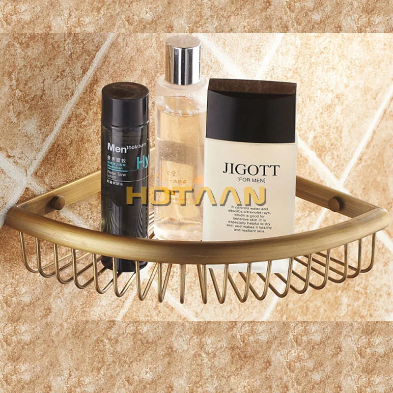 Afralia™ Antique Brass Double Layer Bathroom Shower Shelf