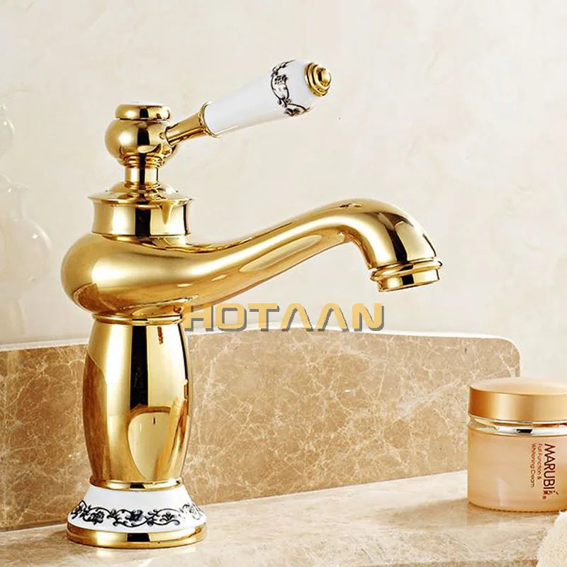 Afralia™ Gold Finish Modern Luxury Basin Faucet Single Handle Hot & Cold Brass Tap