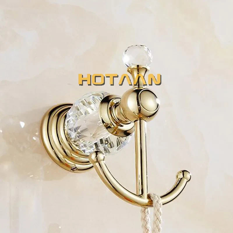 Afralia™ Gold Crystal Robe Hook Towel Rack for Elegant Bathroom Decor