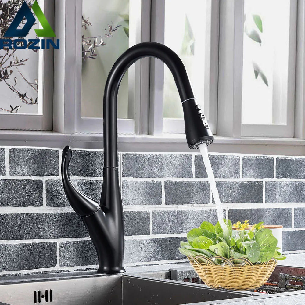 Afralia™ Black Kitchen Faucet Pull Out Mixer with Single Handle and Stream Spray