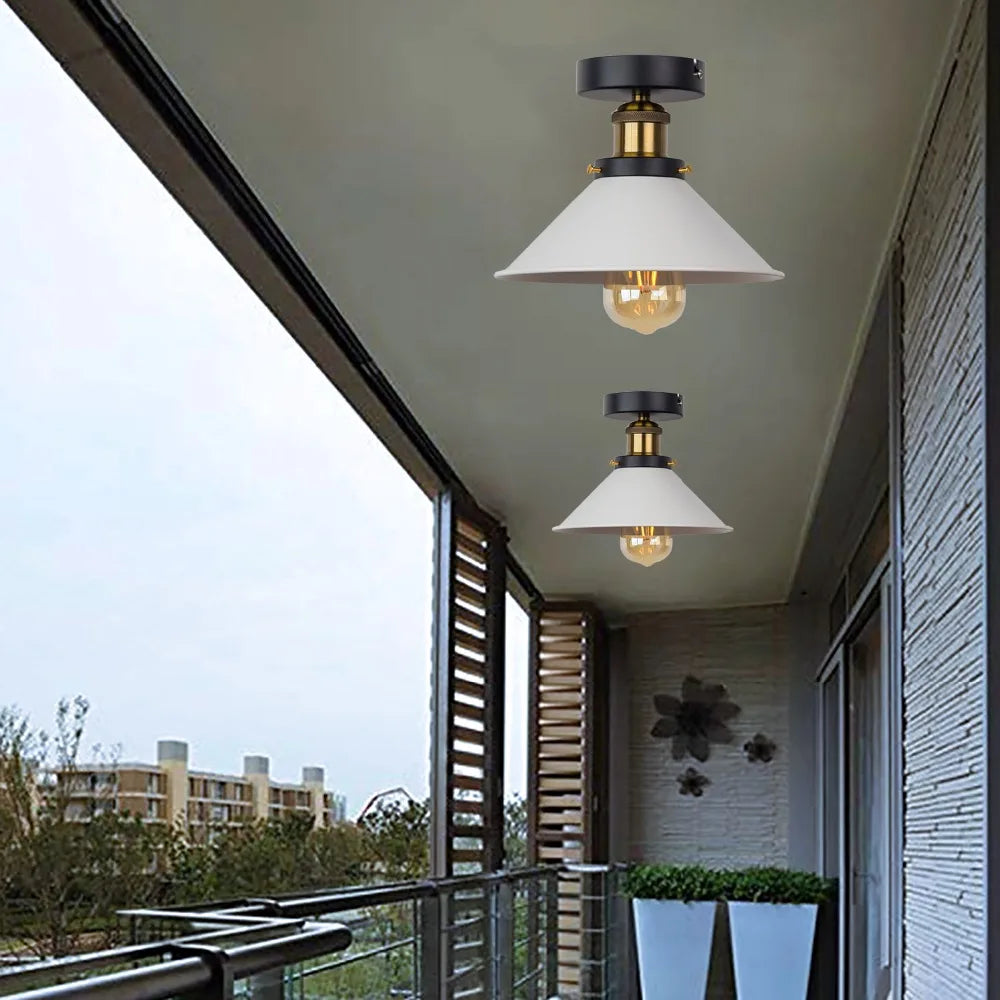 Afralia™ Farmhouse White Metal Shade Ceiling Light for Bedroom Dining Room Kitchen