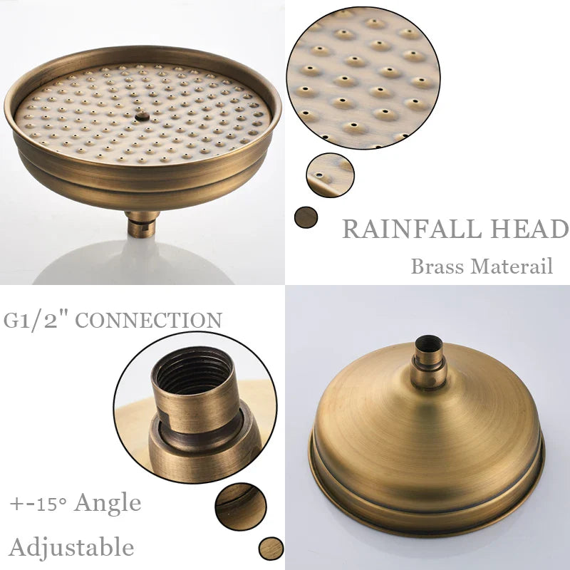 Afralia™ Brass Antique Shower Set with Handshower, Wall Mounted Single Handle Faucet