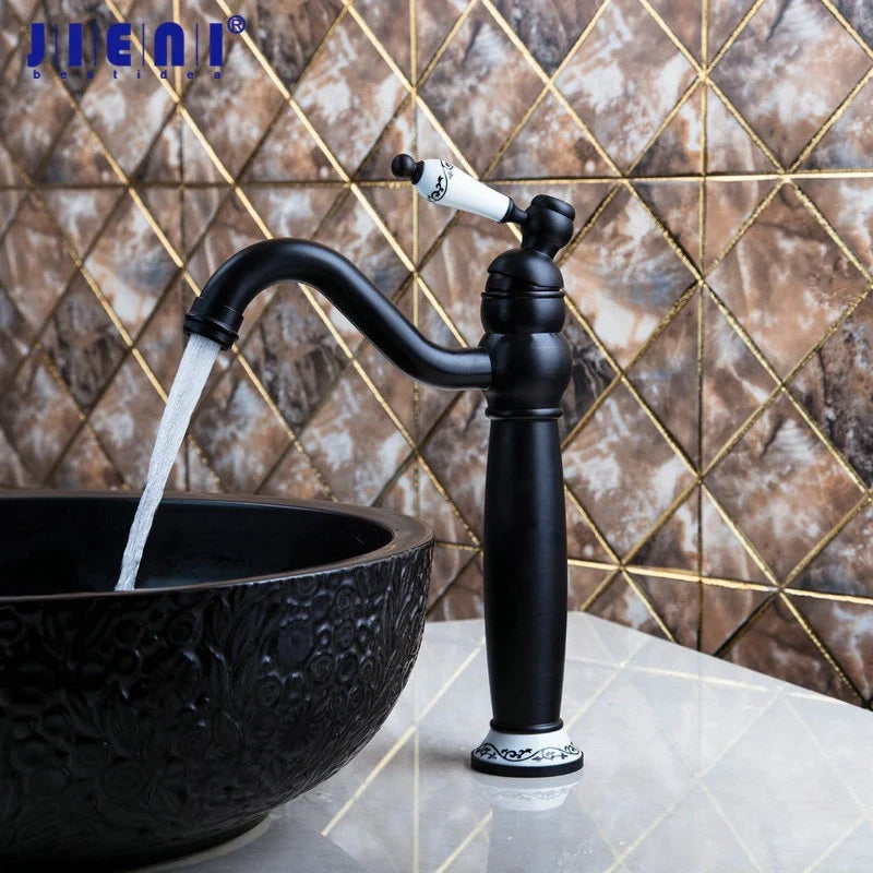 Afralia™ Oil Rubbed Bronze Tall Spout Basin Faucet with Ceramic Handle