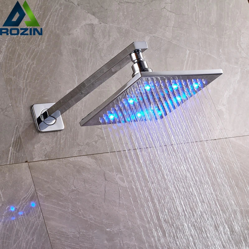Afralia™ Chrome 8" LED Rainfall Shower Head Square - Bathroom Rain Top Head
