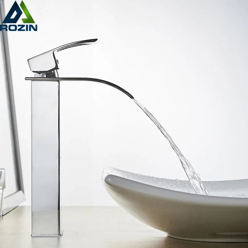 Afralia™ Rozin Waterfall Bathroom Sink Faucet - Polished Chrome Basin Mixer Tap