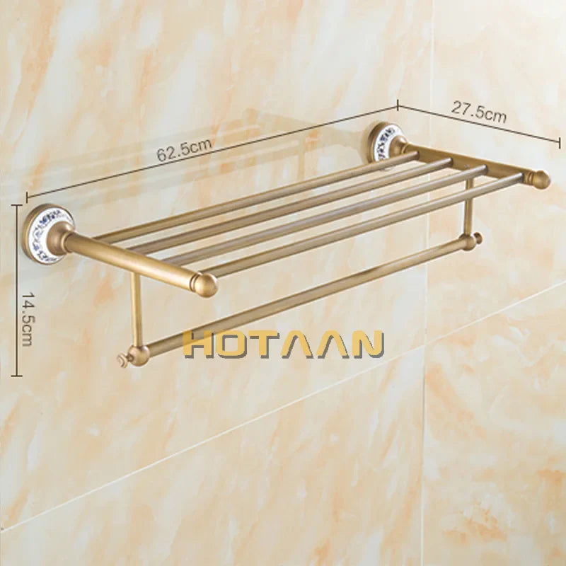 Afralia™ Brass Bathroom Towel Rack, Antique Brass Towel Holder, 60cm Corner Bath Shelf
