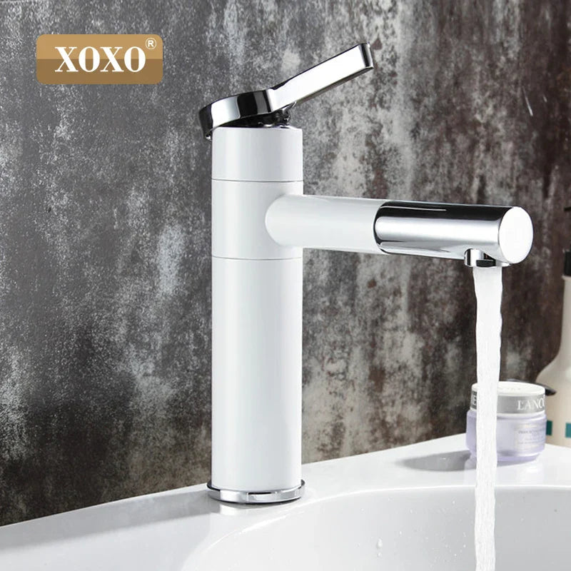 Afralia™ White/Silver Chrome Basin Faucet 360° Rotate Bathroom Faucet Single Handle