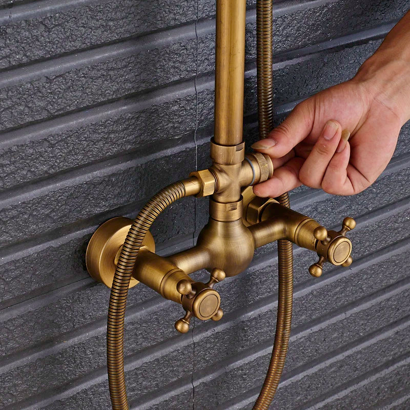 Afralia™ Brass Shower Faucet Mixer Set with 8" Rainfall Head, Storage Shelf, and Hooks