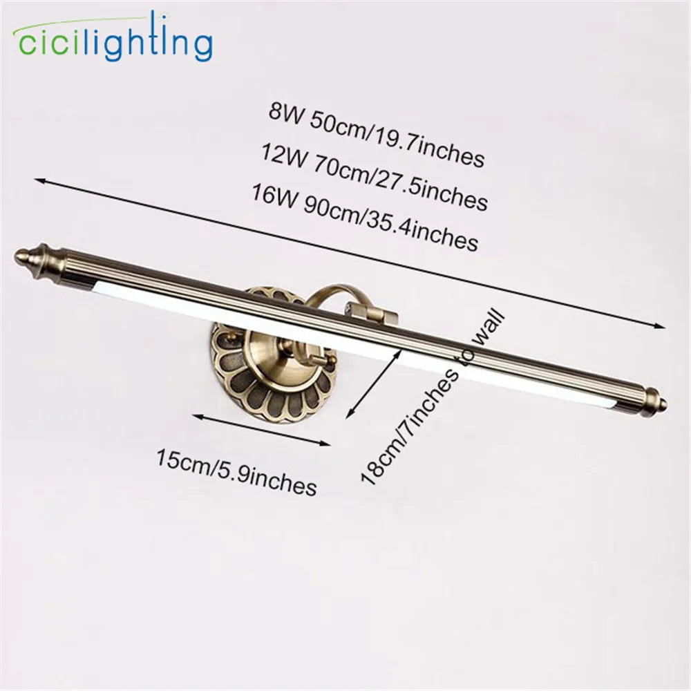 Afralia™ Bronze LED Bathroom Mirror Wall Lamp 90cm Vintage Vanity Sconce