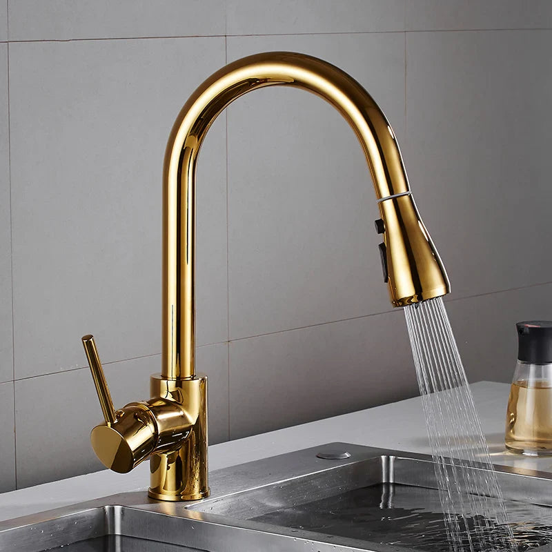 Afralia™ White/Gold/Nickel Kitchen Faucet Mixer Tap - 360° Swivel Sink, Pull Out, Single Handle