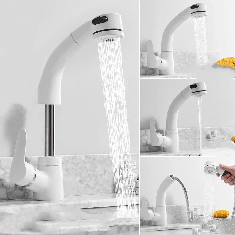 Afralia™ Pull Out Kitchen Faucet Mixer Tap with Shower Head in Gold/Chrome/Black/White