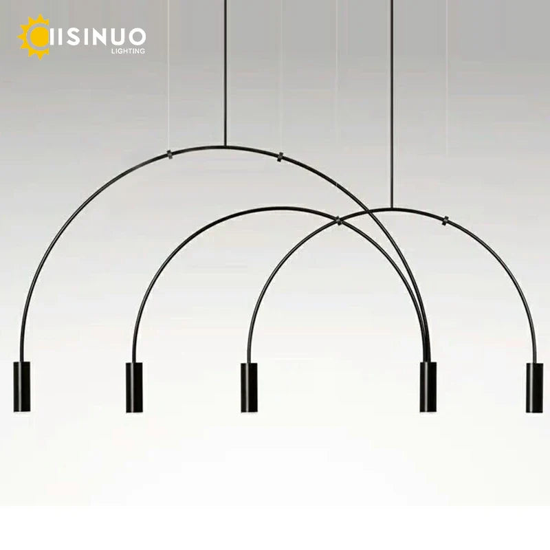 Afralia™ Line Art Black Semicircle Pendant Light for Living Room, Bar, Coffee Shop