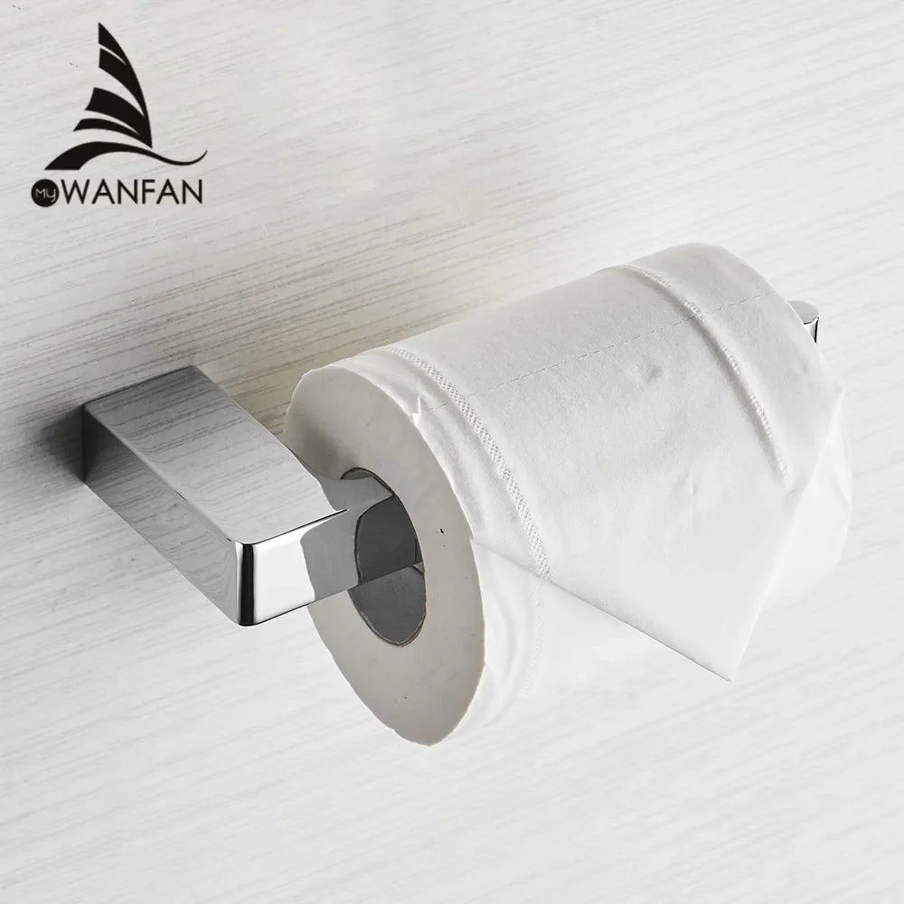 Afralia™ Euro White Bathroom Toilet Paper Holder Solid Chrome Roll Holder FM-5786L