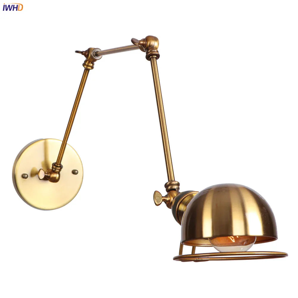 Afralia™ Golden Loft Swing Arm LED Wall Sconce Retro Style Lamp - Adjustable Long Arm Light Fixtures