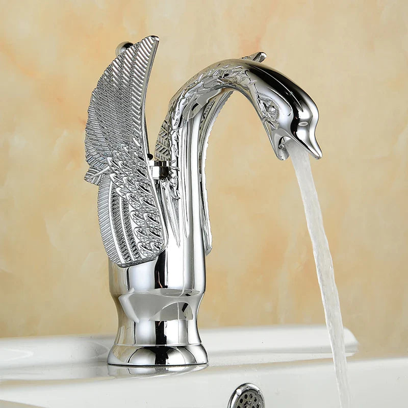 Afralia™ Swan Gold and White Basin Faucet: Luxury Copper Mixer Taps (Hot/Cold)