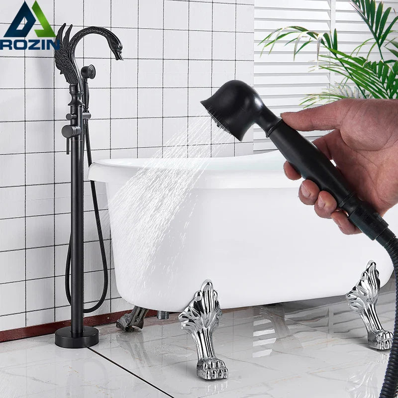 Afralia™ Matte Black Tub Faucet with Handheld Shower and Single Handle Mixer