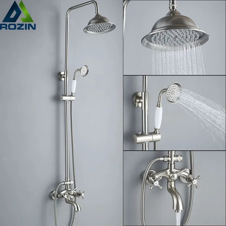 Afralia™ Brushed Nickel Dual Handle Rainfall Shower Mixer Faucet with Handshower