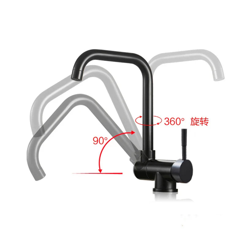 Afralia™ Rotating Kitchen Faucet Black Single Handle Mixer Hot Cold Water Foldable