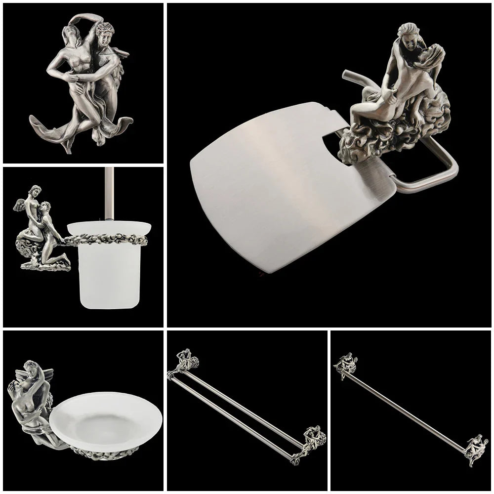 Afralia™ Romantic Bathroom Set: Towel Ring, Toilet Paper Holder, Towel Bar, Toliet Brush Holder