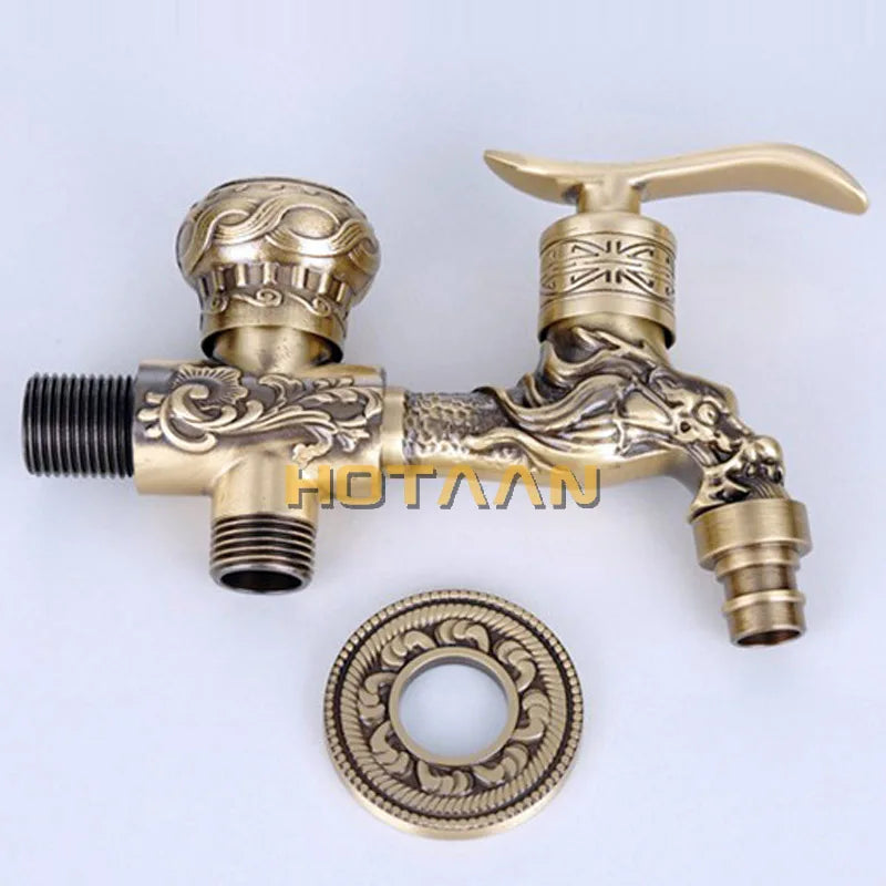 Afralia™ Antique Brass Finish Garden Bibcock Faucet Wall Mount Washing Machine Tap