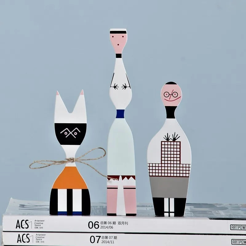 Afralia™ Modern Abstract Wooden Dolls Family Crafts Decor Kids Gift Home Decor Art Model