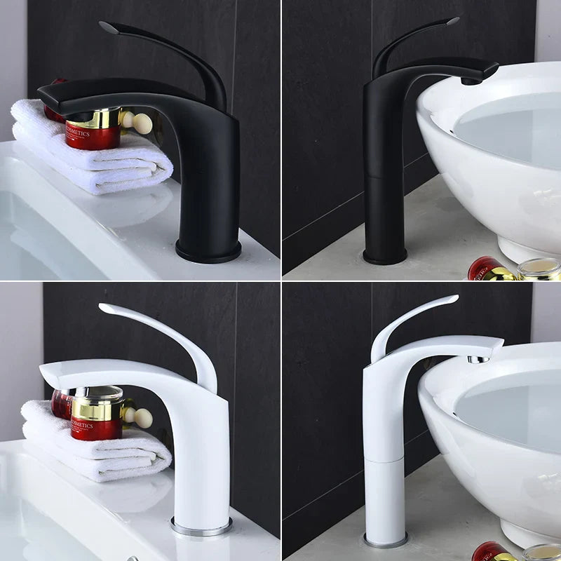 Afralia™ White/Black Basin Faucet Hot & Cold Mixer for Bathroom Sink - Brass Construction