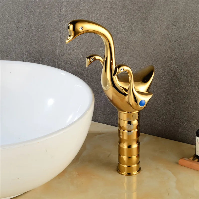 Afralia™ Swan Double Handle Gold/Rose Gold Basin Faucet