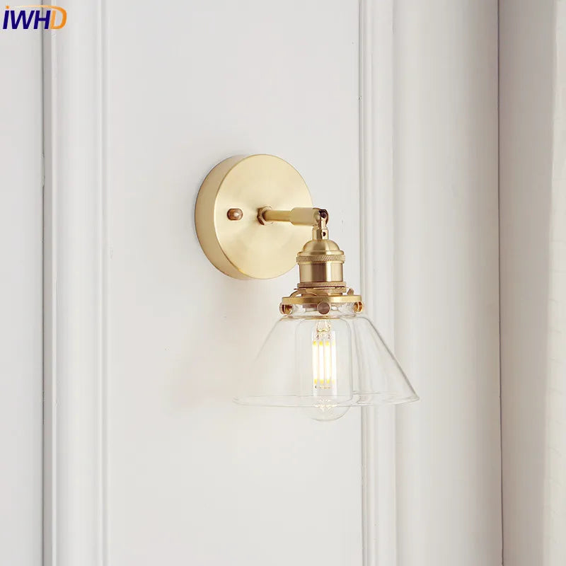 Afralia™ Copper Glass Wall Light Nordic Vintage Sconce Bathroom Bedroom Home Lighting
