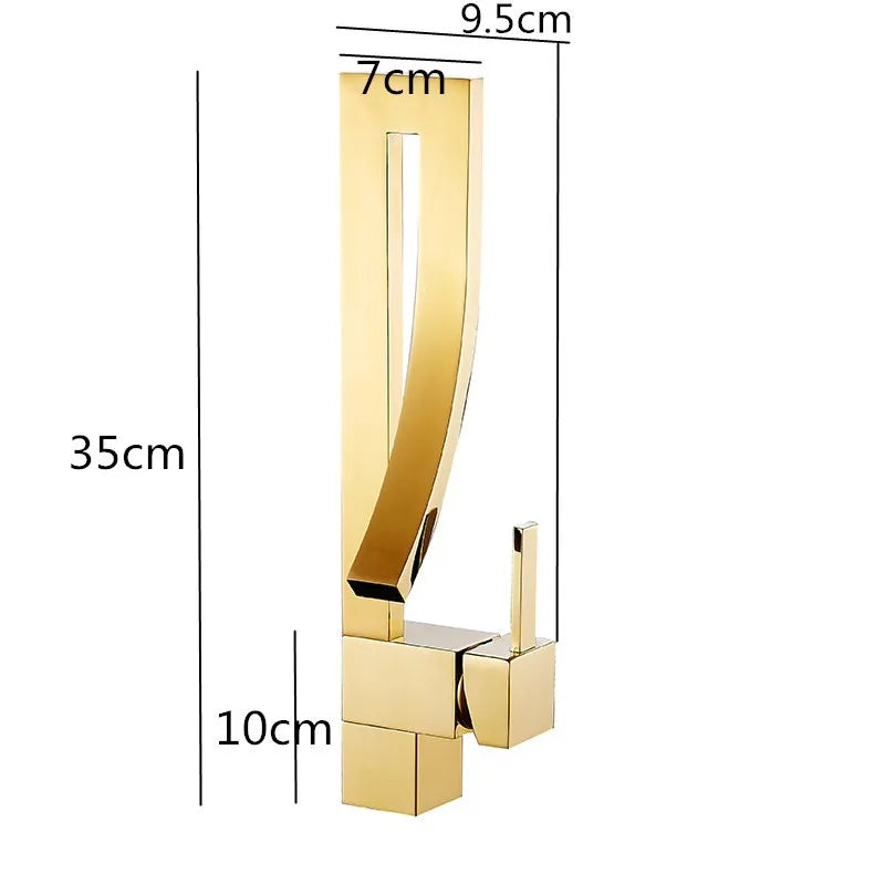 Afralia™ Gold Brass Square Basin Faucet Single Handle Hot Cold Mixer Water Tap