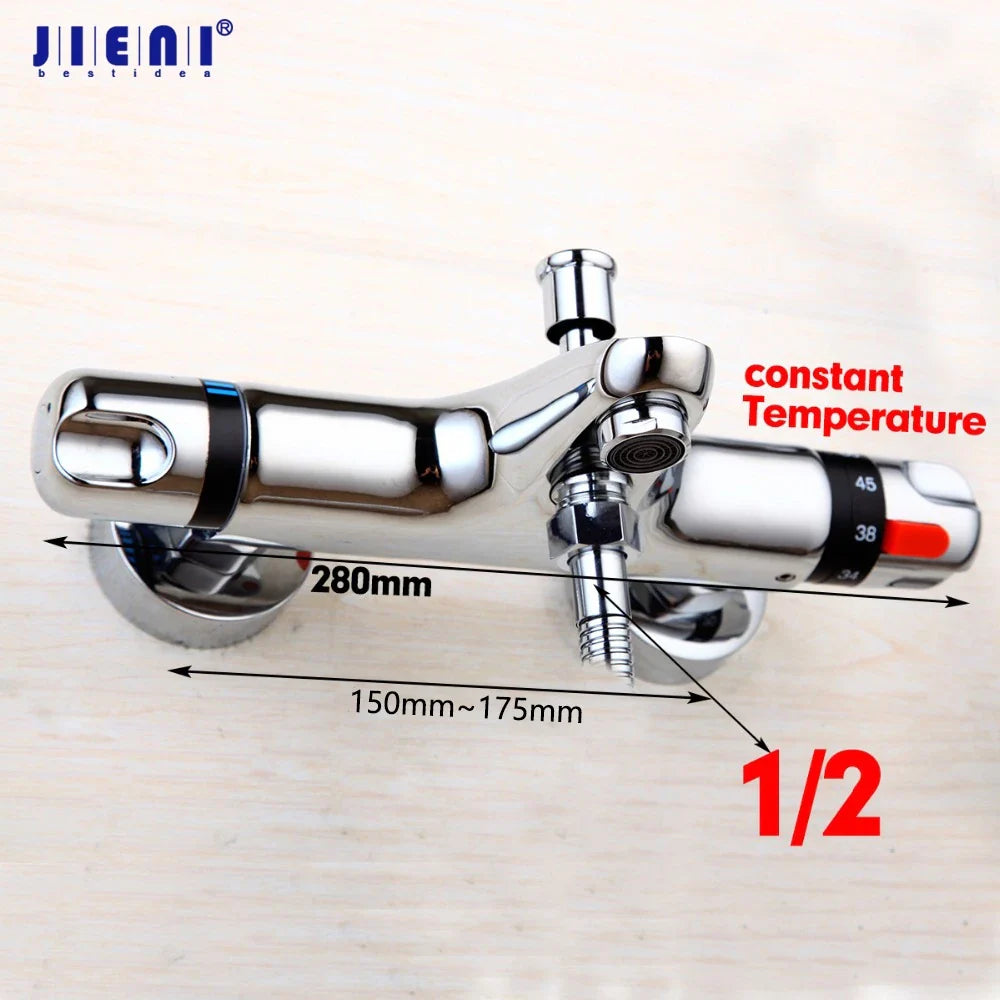 Afralia™ Chrome Brass Thermostatic Mixer Taps Set for Bathtub and Basin