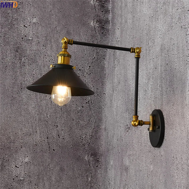 Afralia™ Loft Industrial Wall Sconce Black Swing Arm Wall Lamp LED Edison Luminaire