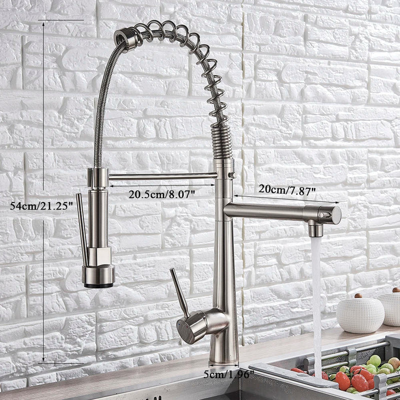 Afralia™ Spring Brass Kitchen Faucet with Pull Out Dual Spouts Dual Handle Mixer