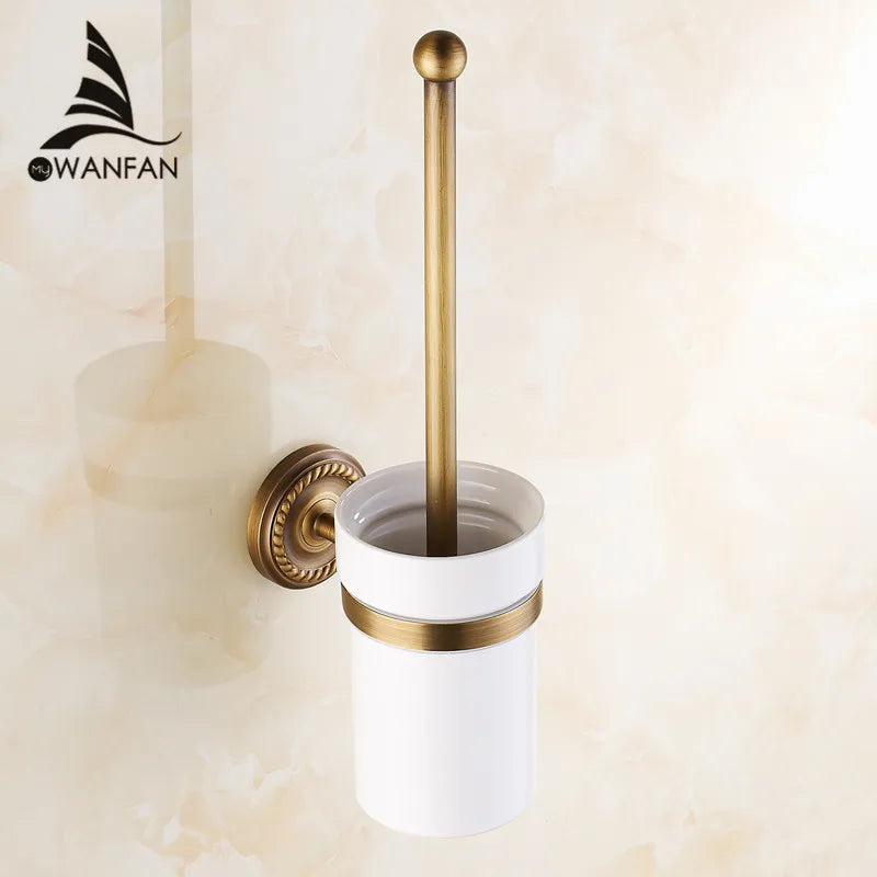 Afralia™ Ceramic Toilet Brush Holder Antique Brass Home Bathroom Accessory Wall Decor