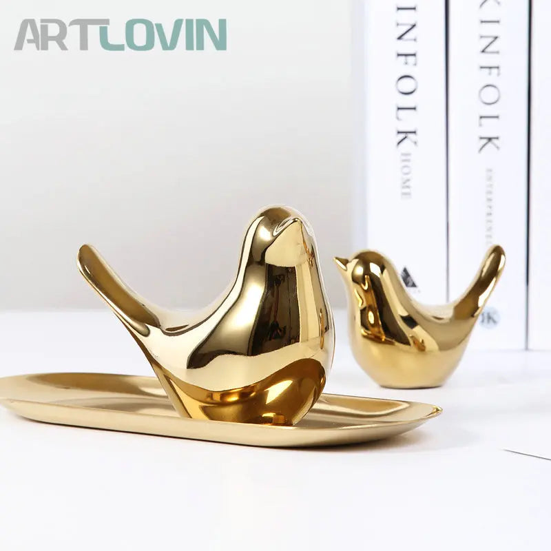 Afralia™ Gold Ceramic Bird Figurines Home Decor - Fashionable Wedding Ornaments