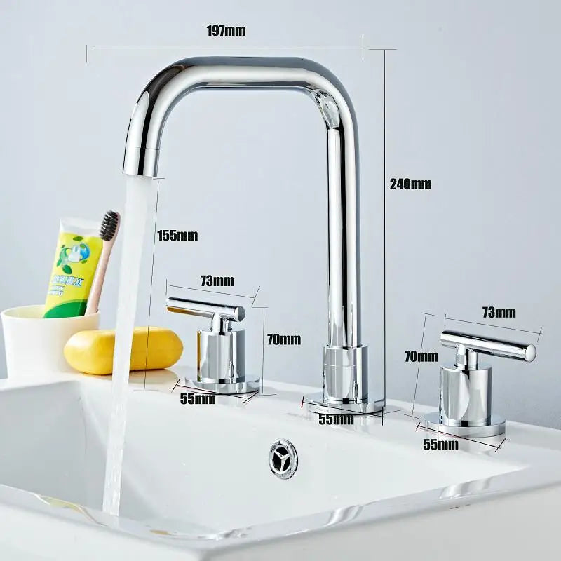 Afralia™ Brass Basin Faucet: Gold/Chrome Double Handle Bathroom Sink Tap, Deck Mounted-Widespread