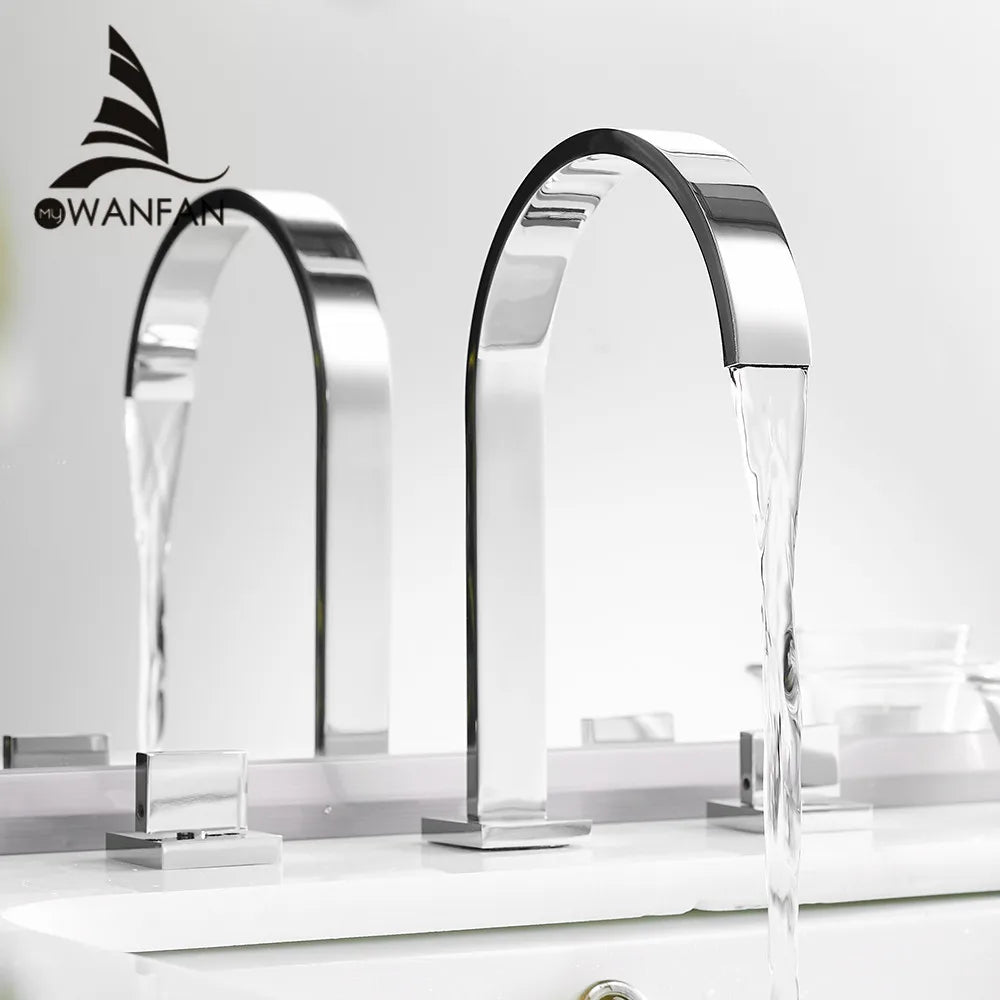 Afralia™ Brass Chrome Bathroom Sink Faucets Deck Mounted Double Handle Hot Cold Tap