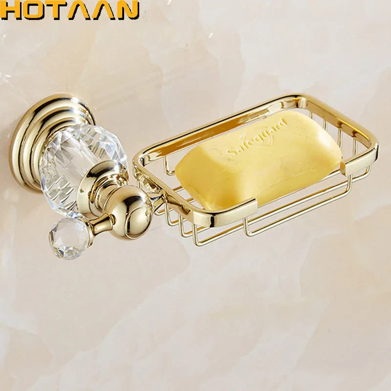 Afralia™ Gold Crystal Brass Ceramics Bathroom Soap Holder Home Decor Enhance Bathroom Storage