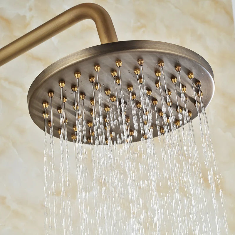Afralia™ Brass Rainfall Shower Faucet Single Handle Mixer Tap Wall Mount Bathroom Set