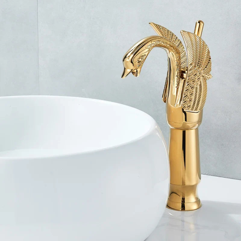 Afralia™ Golden Swan Bathroom Mixer Faucet - Deck Mount Basin Tap with One Handle
