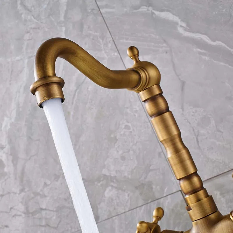 Afralia™ Dual Handle Swivel Sink Faucet Antique Brass Mixer Tap for Bathroom Kitchen