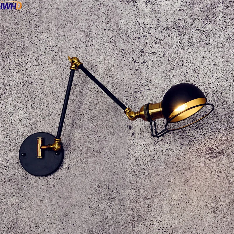 Afralia™ Retro Swing Arm LED Wall Sconce Light Industrial Loft Style Luminaire