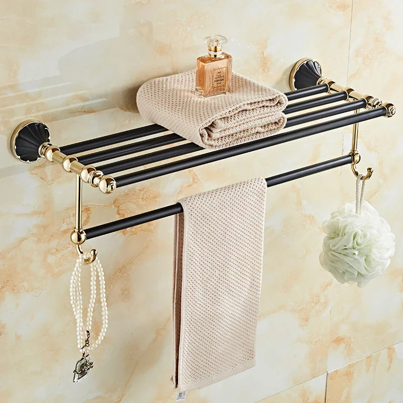 Afralia™ Gold Black Bathroom Accessories Set, Towel Bar, Toilet Brush Holder, Paper Holder